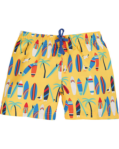 Frugi Boscastle Board Shorts - Daffodil Surfs Up - Yellow/Surf - 100% Recycled fabric Swimming Trunks