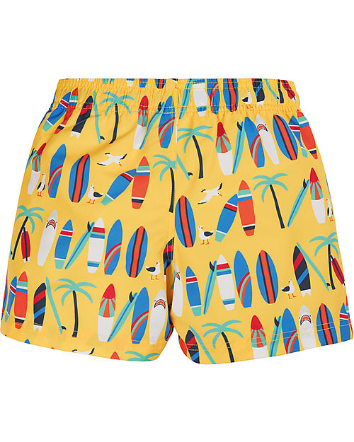 Frugi Boscastle Board Shorts - Daffodil Surfs Up - Yellow/Surf - 100% Recycled fabric Swimming Trunks