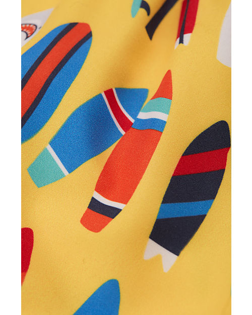 Frugi Boscastle Board Shorts - Daffodil Surfs Up - Yellow/Surf - 100% Recycled fabric Swimming Trunks