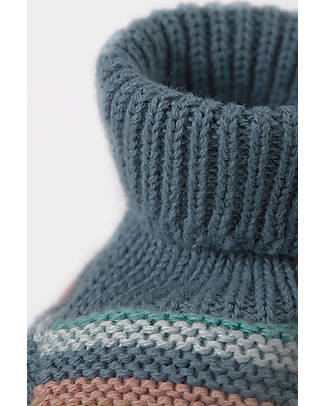Frugi Briar Knitted Booties - Blue Rainbow Stripe Slippers