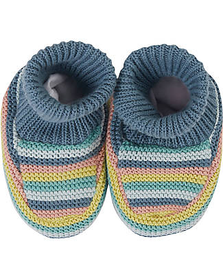 Frugi Briar Knitted Booties - Blue Rainbow Stripe Slippers