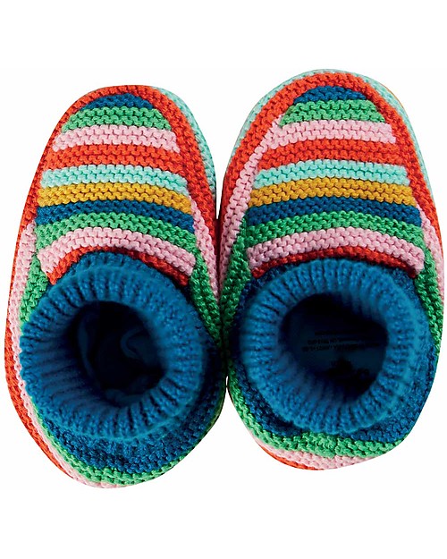 Frugi Briar Knitted Booties - Multi Rainbow Stripe Slippers