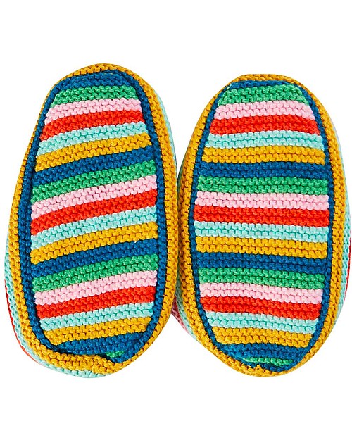 Frugi Briar Knitted Booties - Multi Rainbow Stripe Slippers