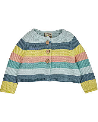 Frugi Bright as a Button Cardi - Blue Rainbow Stripe Cardigans