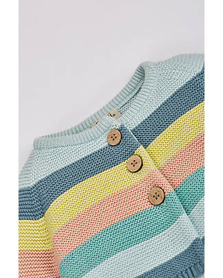 Frugi Bright as a Button Cardi - Blue Rainbow Stripe Cardigans