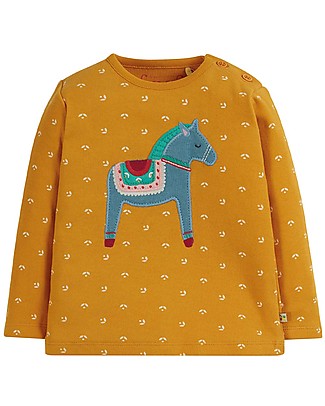 Frugi Button Applique Top - Floral Ditsy/Horse - Organic Cotton Long Sleeves Tops
