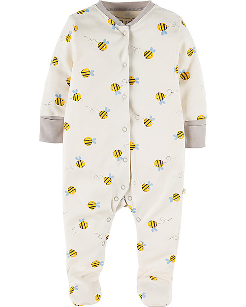 Frugi Buzzy Bee Babygrow, Natural/Buzzy Bee - 100% organic cotton Babygrows