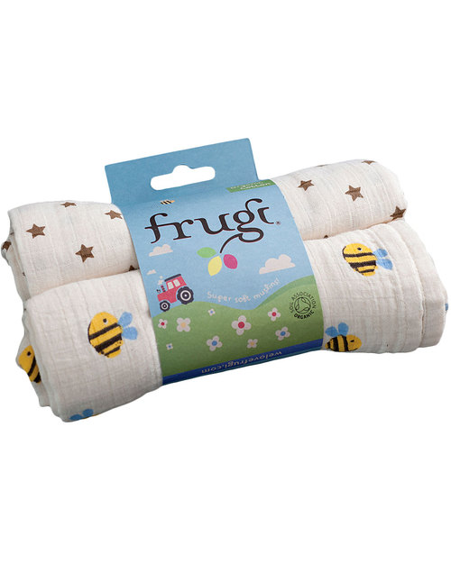 Frugi Buzzy Bee Muslin Squares 2 pack - 100% Organic Cotton Muslin Swaddle