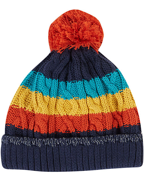 Frugi Cable Knit Bobble Hat - Indigo Multi Stripe Winter Hats