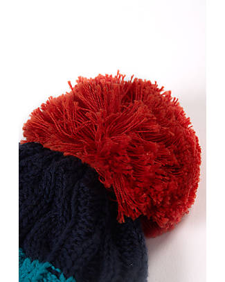 Frugi Cable Knit Bobble Hat - Indigo Multi Stripe Winter Hats