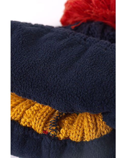Frugi Cable Knit Bobble Hat - Indigo Multi Stripe Winter Hats