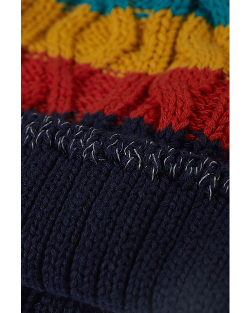 Frugi Cable Knit Bobble Hat - Indigo Multi Stripe Winter Hats
