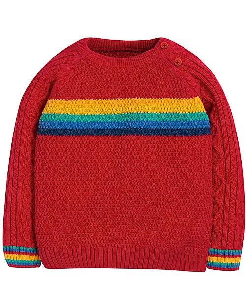 Frugi Caleb Cable Knit Jumper, Tango Red/Rainbow (4-7 years) - Organic cotton Jumpers