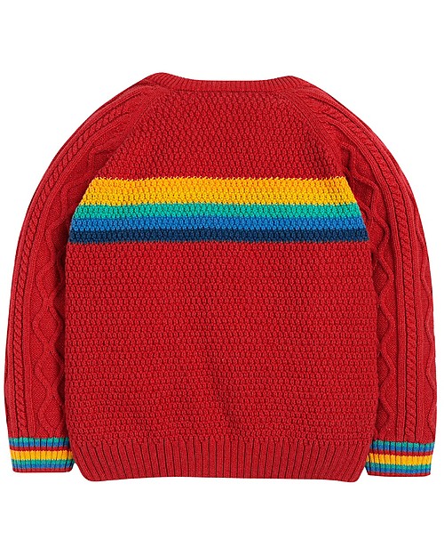 Frugi Caleb Cable Knit Jumper, Tango Red/Rainbow (4-7 years) - Organic cotton Jumpers