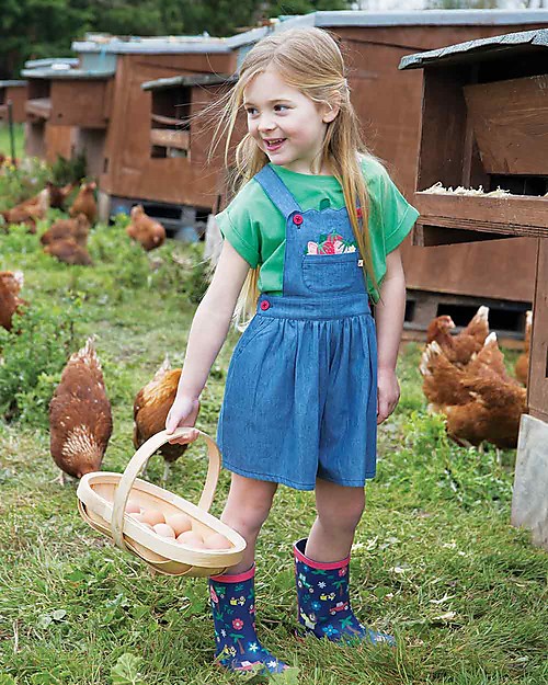 Frugi Chambray Culotte Dungaree, Chambray/Strawberries - 100% organic cotton Dungarees