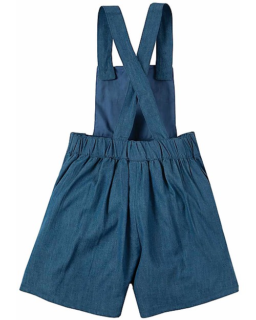 Frugi Chambray Culotte Dungaree, Chambray/Strawberries - 100% organic cotton Dungarees