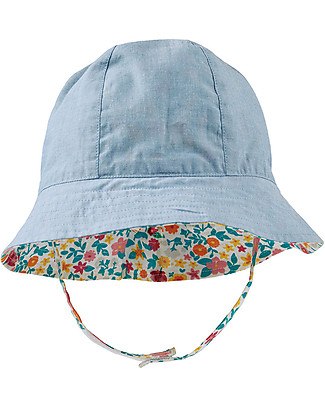 Frugi Chambray Reversible Hat - Flowers/Denim - 100% Organic cotton Sunhats