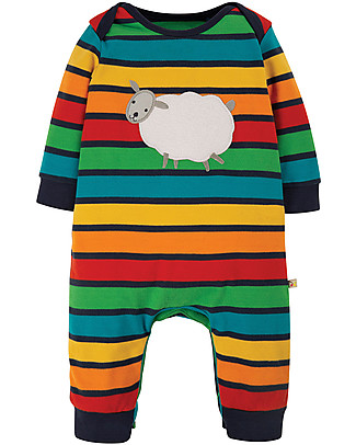 Frugi Charlie Romper - Bumble Rainbow Stripes/Sheep - Organic Cotton Rompers