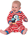 Frugi Charlie Romper, Tomato and White Stripes with Puffin - 100% Organic Cotton Babygrows