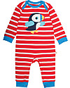 Frugi Charlie Romper, Tomato and White Stripes with Puffin - 100% Organic Cotton Babygrows