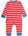 Frugi Charlie Romper, Tomato and White Stripes with Puffin - 100% Organic Cotton Babygrows