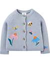 Frugi Colby Cardigan - Grey Marl/Flowers - Organic Cotton Cardigans