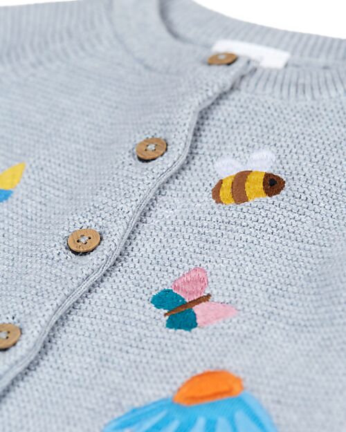 Frugi Colby Cardigan - Grey Marl/Flowers - Organic Cotton Cardigans