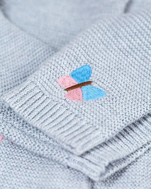 Frugi Colby Cardigan - Grey Marl/Flowers - Organic Cotton Cardigans