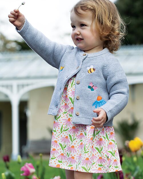 Frugi Colby Cardigan - Grey Marl/Flowers - Organic Cotton Cardigans