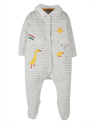 Frugi Collared Babygrow with Feet - Grey Stripes/Ducks - 100% Organic Cotton Babygrows