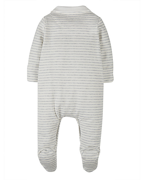Frugi Collared Babygrow with Feet - Grey Stripes/Ducks - 100% Organic Cotton Babygrows