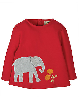 Frugi Connie Applique Top - True Red / Elephant - Organic Cotton Long Sleeves Tops