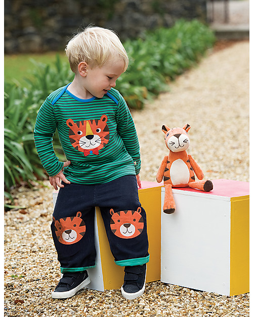 Frugi Cord Kneepatch Trousers with Applique, Navy/Tiger- 100% organic cotton Trousers