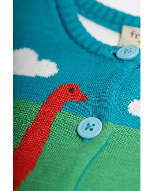 Frugi Corin Knitted Cardigan - Camper Blue - Dino - Day at the Museum - 100% Organic Cotton Cardigans