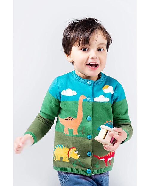 Frugi Corin Knitted Cardigan - Camper Blue - Dino - Day at the Museum - 100% Organic Cotton Cardigans