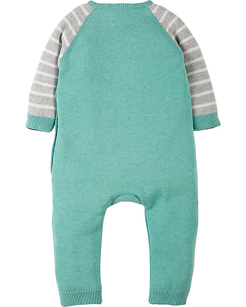 Frugi Cosy Knitted Romper, Aqua/Clouds - 100% organic cotton Babygrows