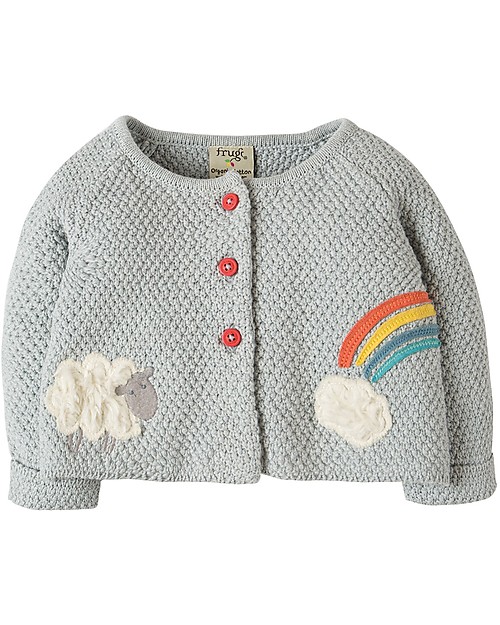 Frugi Cute as a Button Cardigan, Grey Marl/Lamb - 100% organic cotton Cardigans