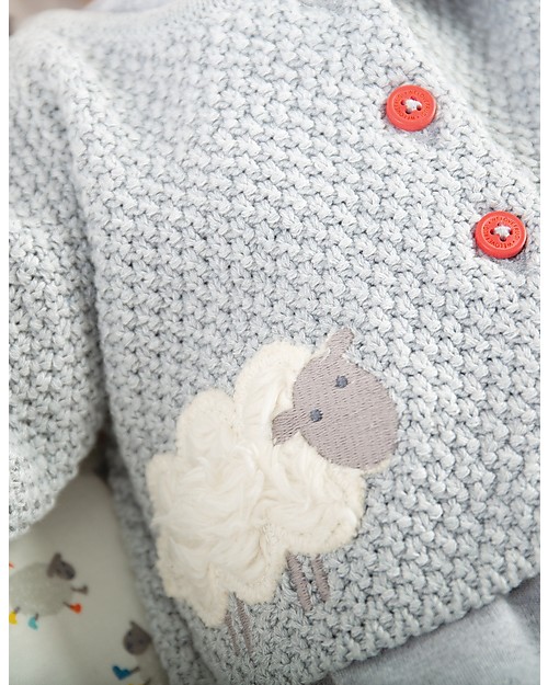 Frugi Cute as a Button Cardigan, Grey Marl/Lamb - 100% organic cotton Cardigans