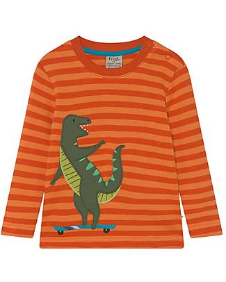Frugi Discovery Applique Top - Marigold Stripe/Dino - Organic Cotton Long Sleeves Tops