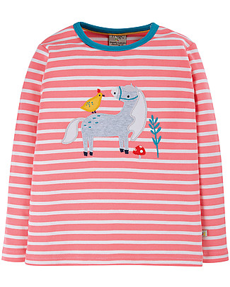 Frugi Discovery Applique Top - Pink Stripe/Horse - Organic cotton Long Sleeves Tops