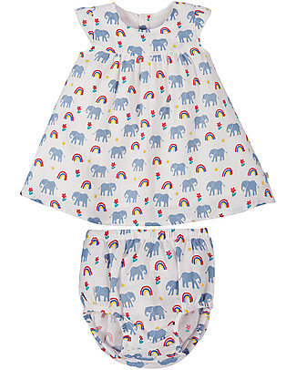 Frugi Dolly Outfit Dress + Bloomers - Elephants - Organic Cotton Dresses