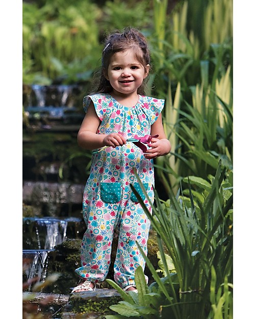 Frugi Dory Gathered Playsuit, Jamboree Jungle - Elasticated Organic Cotton Babygrows