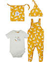 Frugi Dungaree Baby Gift Set - Bunnies - Bodysuit + Salopette + Hat + Drawstring Bag - 100% GOTS Organic Cotton Sets And Co-Ords