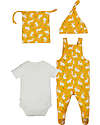 Frugi Dungaree Baby Gift Set - Bunnies - Bodysuit + Salopette + Hat + Drawstring Bag - 100% GOTS Organic Cotton Sets And Co-Ords