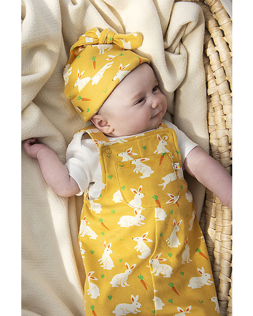 Frugi Dungaree Baby Gift Set - Bunnies - Bodysuit + Salopette + Hat + Drawstring Bag - 100% GOTS Organic Cotton Sets And Co-Ords