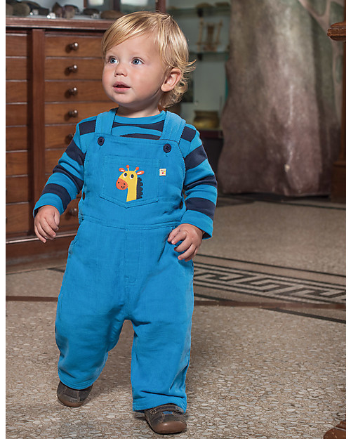Frugi Dylan Corduroy Dungarees - Sailor Blue with Giraffe - 100% Organic Cotton Dungarees