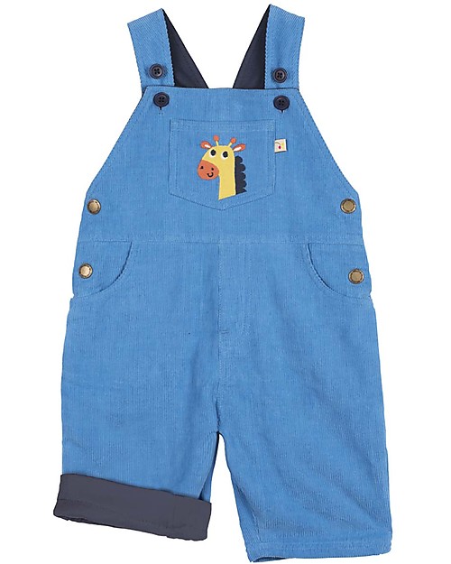 Frugi Dylan Corduroy Dungarees - Sailor Blue with Giraffe - 100% Organic Cotton Dungarees