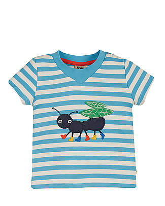 Frugi Easy-on Tee - Mid Blue Stripe/Ant - Organic Cotton T-Shirts And Vests