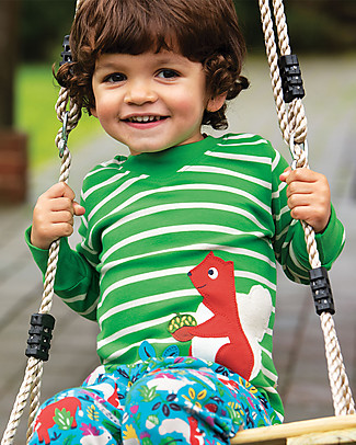 Frugi Easy On Top - Green Breton/Squirrel - Organic cotton Long Sleeves Tops