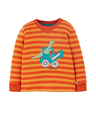 Frugi Easy On Top - Marigold Stripe/Dino Tractor - Organic Cotton Long Sleeves Tops